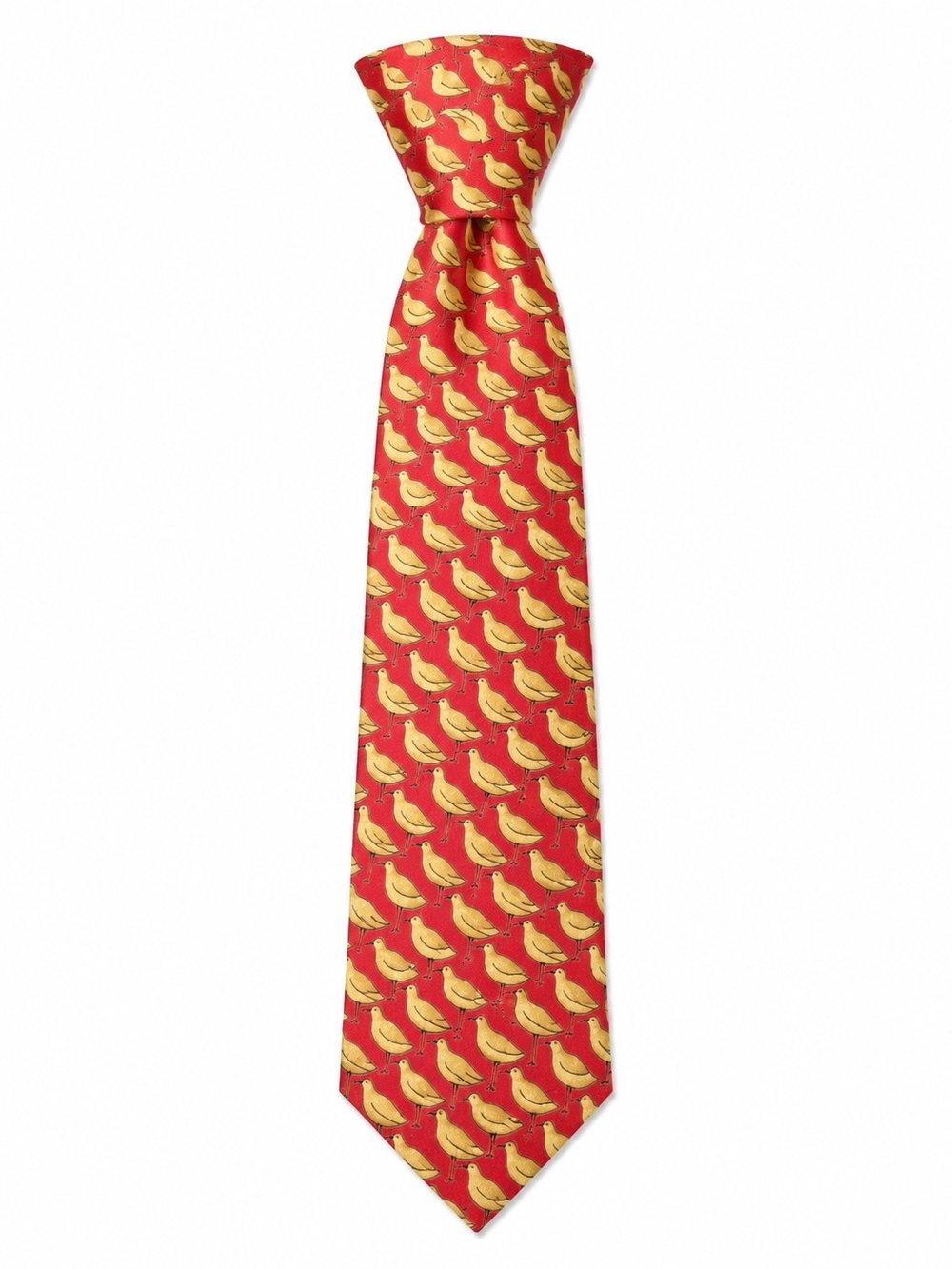 Jim Thompson Red Tie with Yellow Bird Motif, 100% Silk